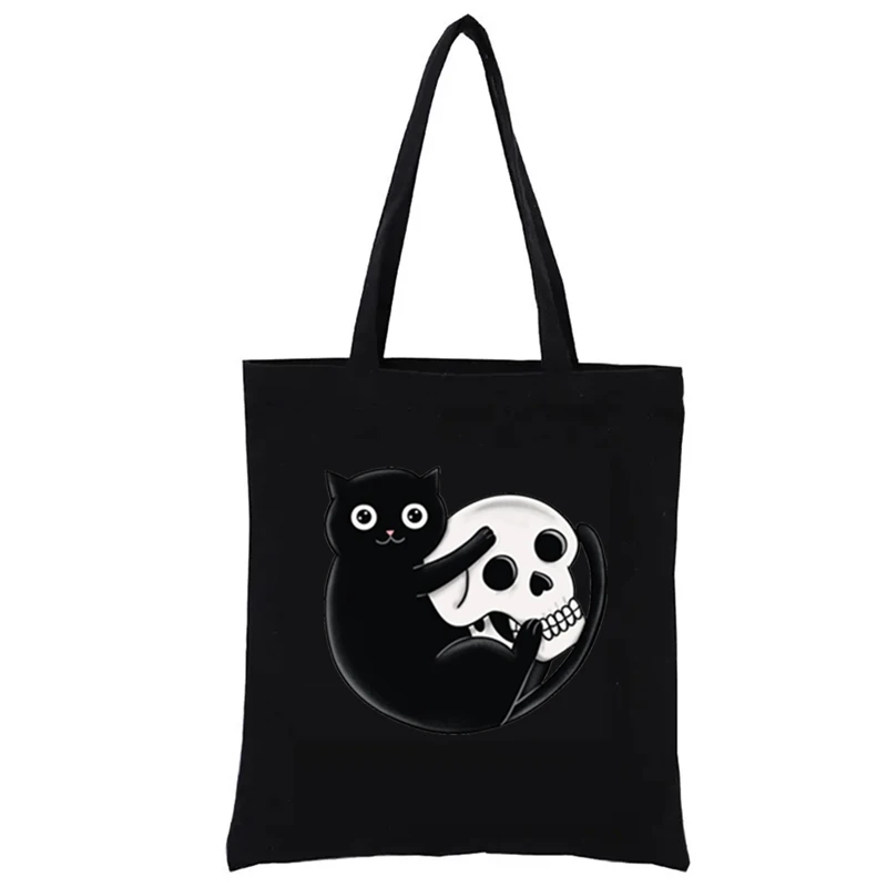 

Cat and Skull Graphic Shopping Bags Funny Tote Bag Shopper Women's Handbag Female Handbags Casual Totes Totebag Fashion Eco Hand