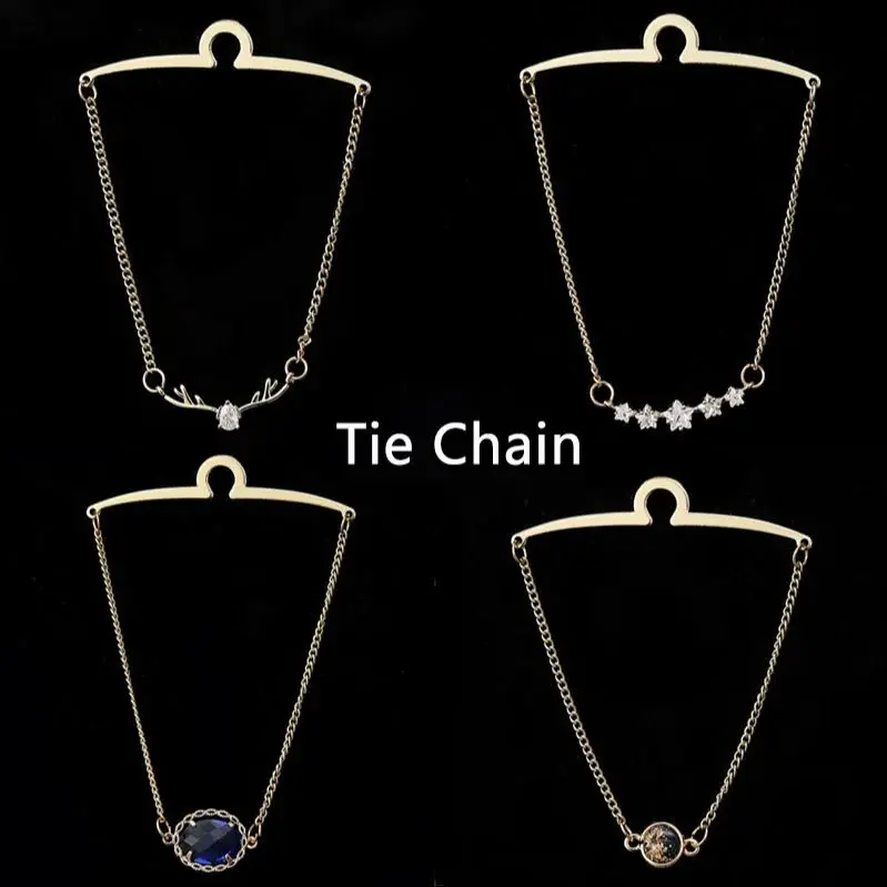 Mens Tie Metal Necktie Chain Fixed Shirt Dress Neck Tie Windbreak Buckle Gold Star Deer U-chain Ties Clip Jewelry Accessories