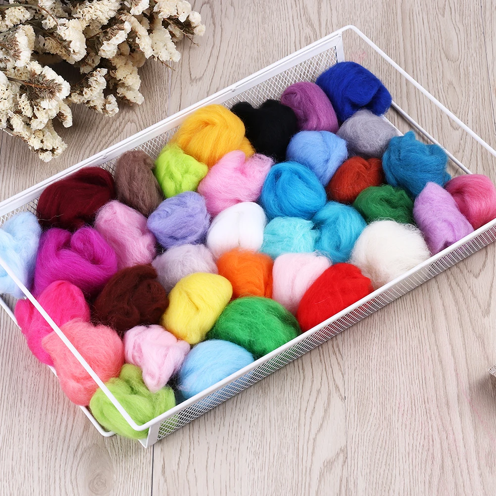 

36Pcs Assorted Colors Wool Fibre DIY Felting Wool Craft Kit for Needle Felting and Weaving