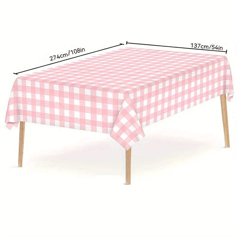 2pcs pink checkered tablecloth, graduation party decoration, disposable rectangular plastic tablecloth