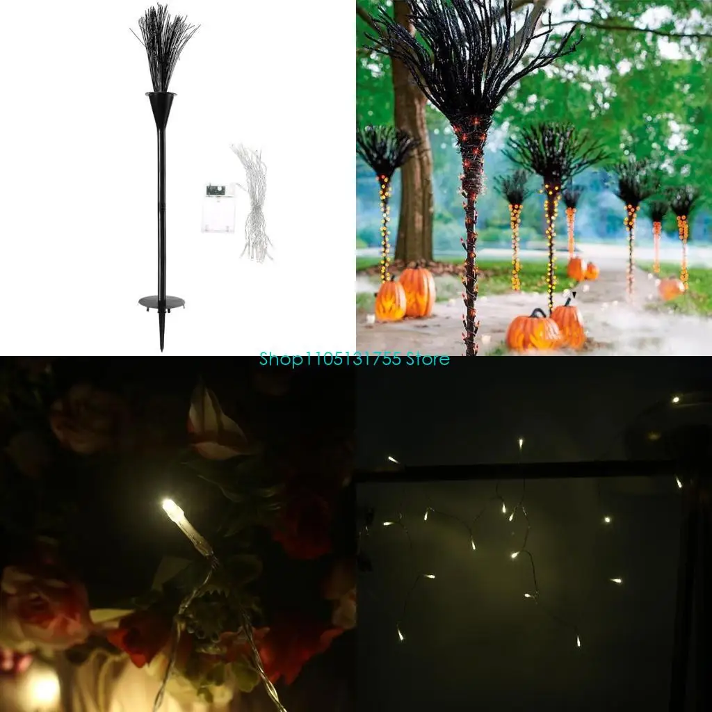 

K0EF Предварительно освещенная метла Хэллоуин Ведьмы Метлы Световые украшения для Хэллоуина