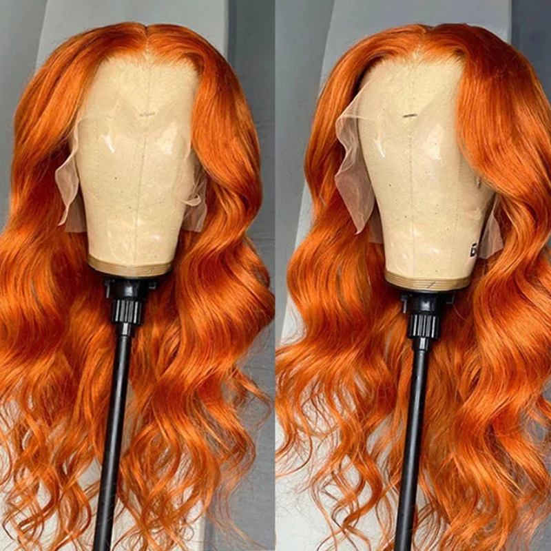 350 Ginger Body Wave 13x6 HD Transparent Lace Human Hair 40 inch Colored Lace Front Wig Brazilian Hair For Black Women