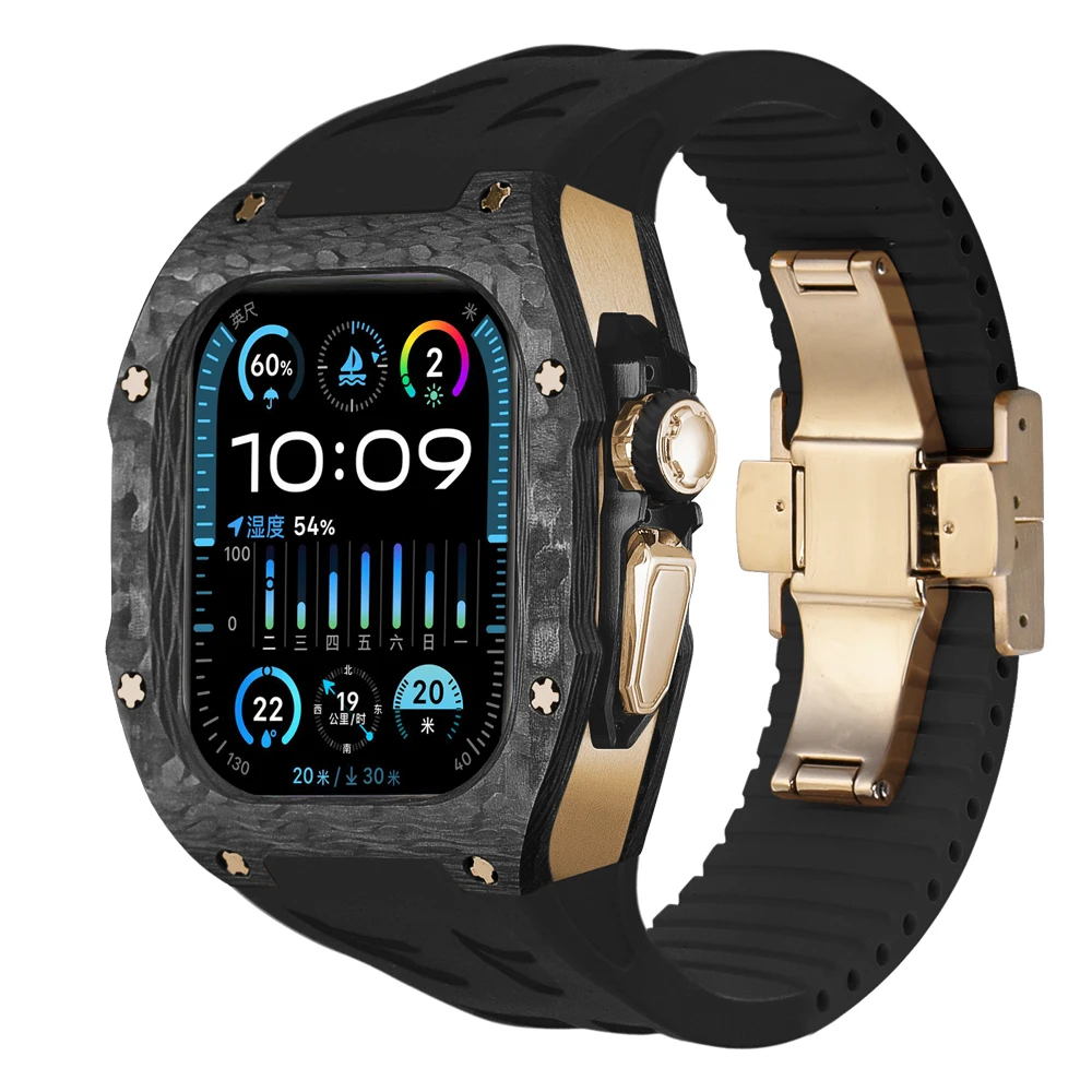 Mod Kit For Apple Watch Ultra 2 Case Customization High Quality Conversion Protect Carbon Fiber Case for iWatch Ultra 49mm  Gold