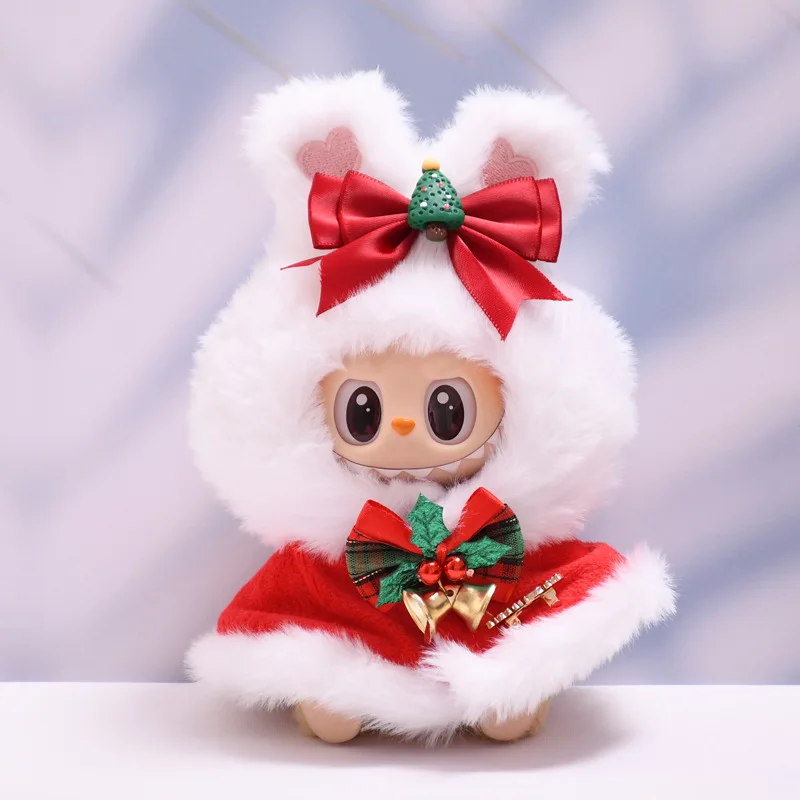 Ubranka dla lalek Labubu V1 V2 V3, świąteczne stroje, strój na Nowy Rok, świąteczny płaszcz z króliczymi uszami, odzież dla lalek, akcesoria dla lalek