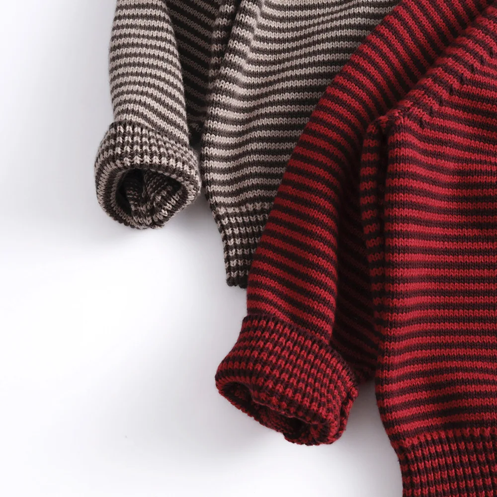 2025 otoño nuevos niños de manga larga de punto Polo camisas de algodón niños suéter Casual niñas Vintage suéter a rayas niños pulóver