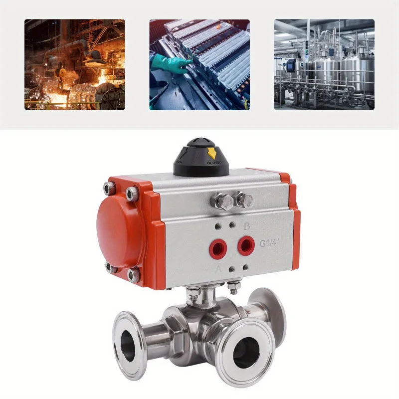 1 Inch T Type Tri Clamp Sanitary Pneumatic Ball Valve 304