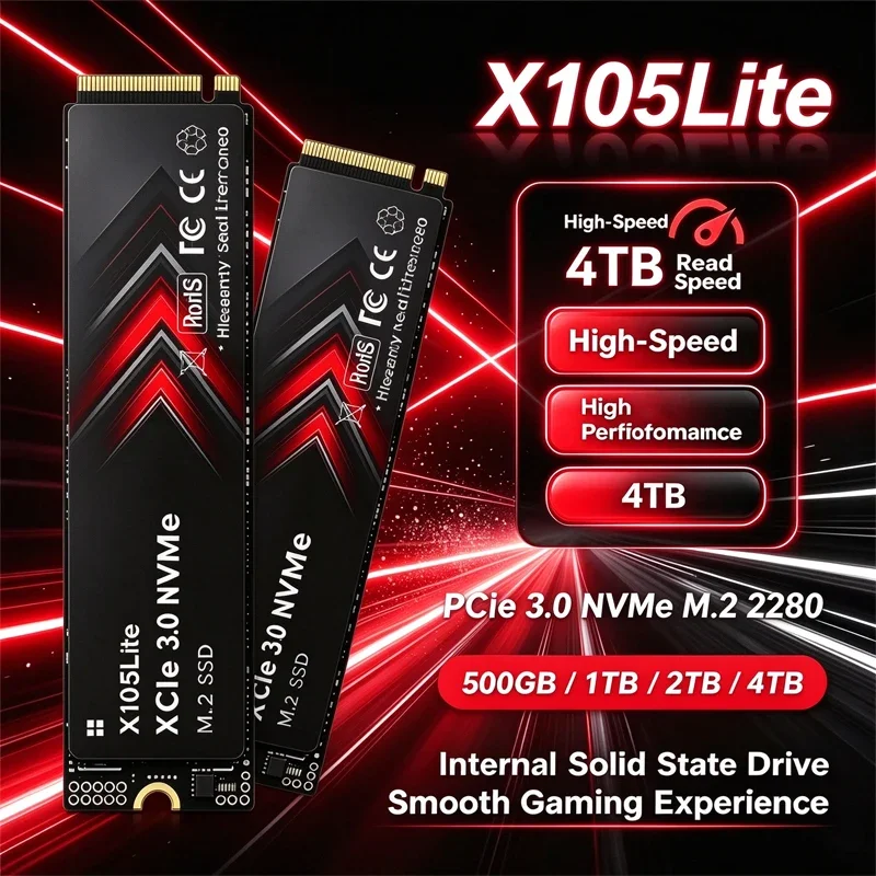 SSD NVMe M.2 de alto desempenho, modelo X105Lite, com interface PCIe 3.0, unidade de estado sólido interna para transferência rápida de dados, ideal para notebooks e PCs.