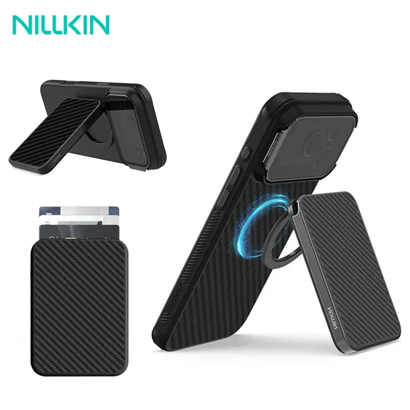 

Magnetic Card Holder Wallet Case With 360 Rotating Ring for iPhone MagSafe Back Cover Stand 3 Cards Slot Magnetism High Capacity