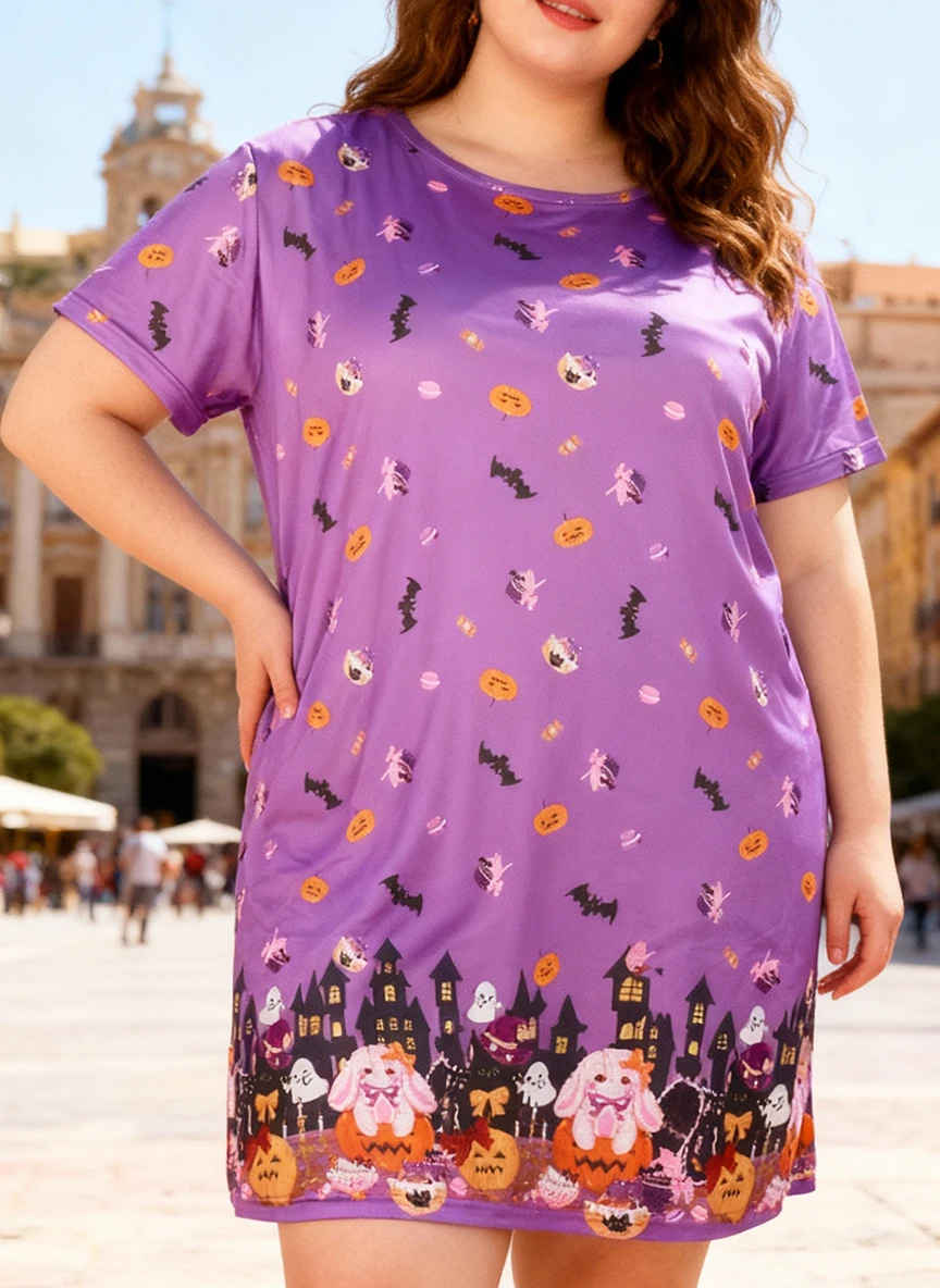 

Летняя женская футболка с короткими рукавами и круглым вырезом с принтом Хэллоуина, платье, ночная рубашка