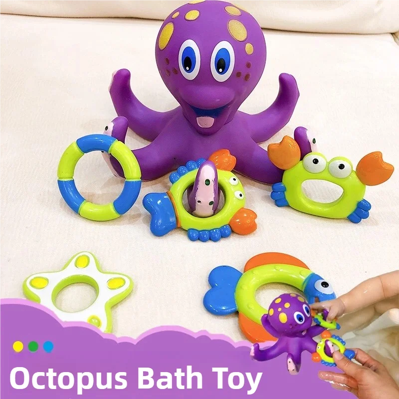 Baby Bath Toys Play Water Toys Funny Floating Ring Toss Game Bathtub Bathing Pool Education Toy for Kids Baby Children Gift Fish