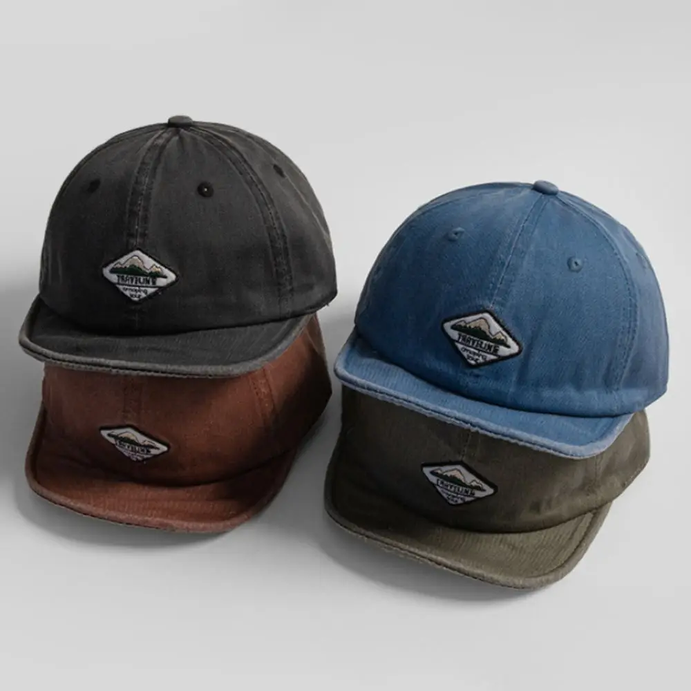 Retro hoed met zachte rand en korte rand, grote hoofdomtrek, ademende baseballpet, gewassen denim pet