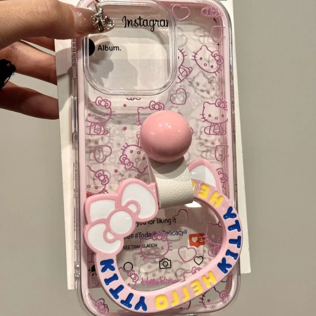 

Противоударный чехол для телефона с милым мультяшным полноэкранным принтом Hello Kitty для iPhone 16 Pro Max 15 Pro 14 Plus 13, мягкий чехол с полным покрытием