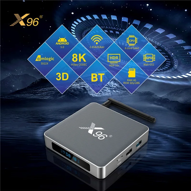 X96 X9 Android 9 TV Box Media Player S922x 4G/32G Smart Voice Set-Top Box Dual-Frequency 5G WiF HD 4K 3D H. 265 with Bluetooth