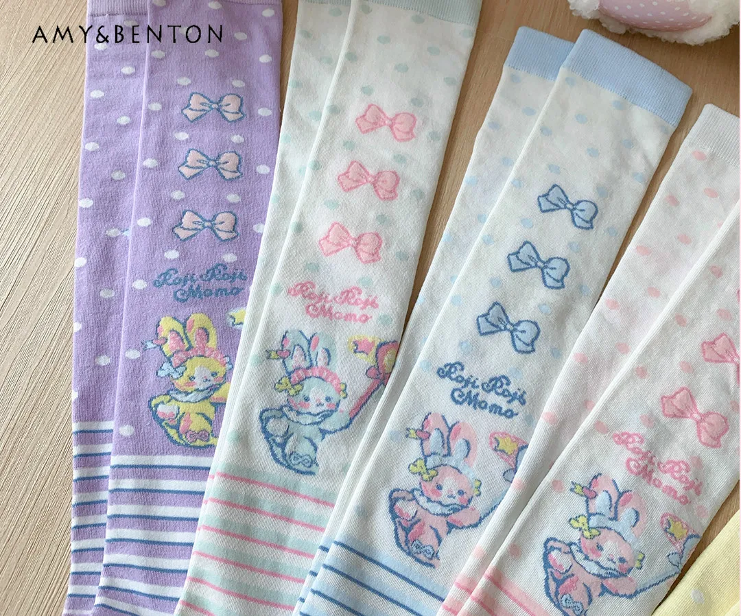 

Original Lolita Socks Spring Autumn Bow Striped Sweet Cotton Socks Cute Cartoon Print Slim Fit Sexy Stocking Thigh High Socks