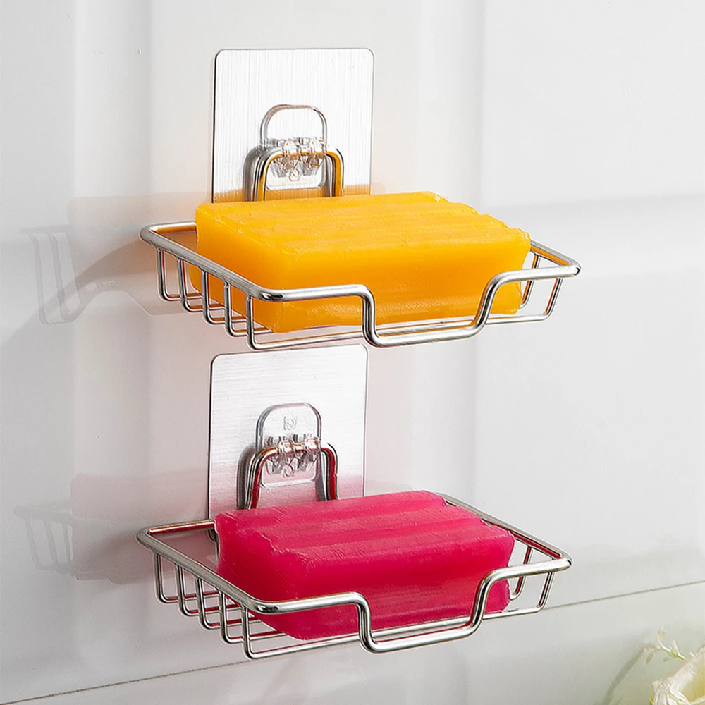 High Quality Soap Rack Wall Mounted Soap Holder Stainless Steel Soap Sponge Dish Bathroom Accessories Soap Dishes Self Adhesive