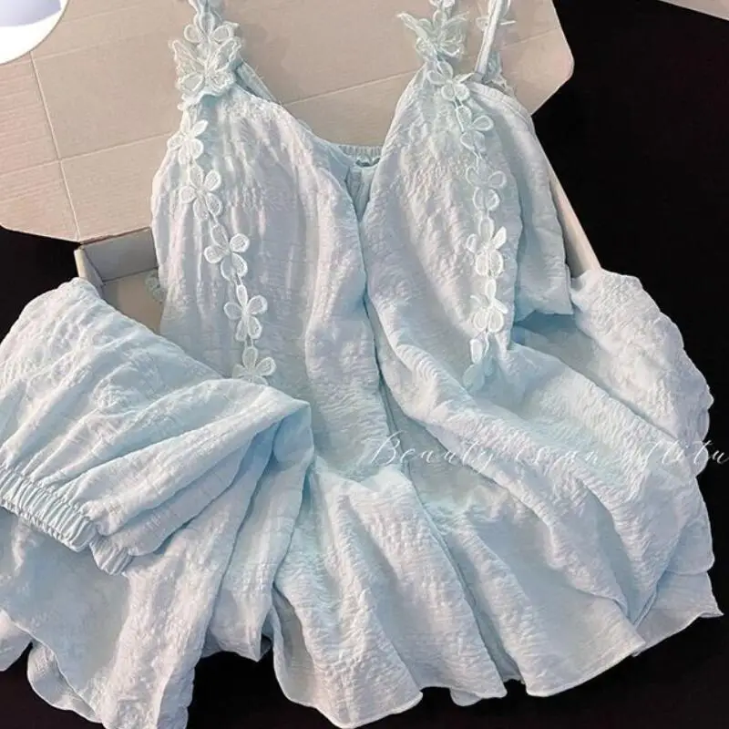 Women's Little Flying Sleeve Camisole Shorts Pajama Set Summer New Princess Style Vest Home Clothing Women's Soft Two-Piece Set