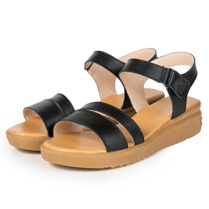 YAERNI Genuine Leather Women Flats Beach sandals shoes ladies Platform Sneakers Flip Flop shoe summer Fashion Mid Heel footwear
