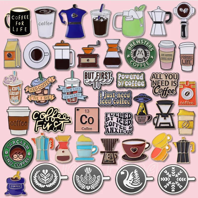 coffee slogon series Enamel Pin Funny Brooch Cartoons Badge for Bags Jeans Hoodies Denim Lapel Pin Jewelry Kids Best Gift