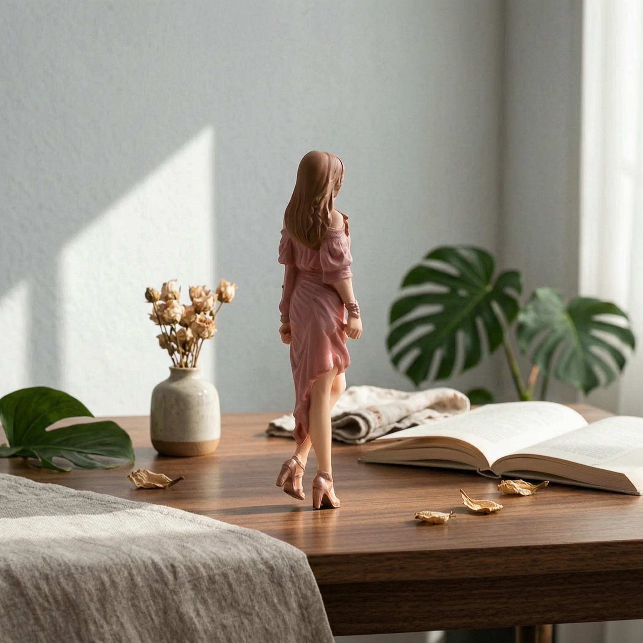 Fashion Pose Figurine Detailed Clothing Miniature Girl Figurine Decor Piece Painted Finish Facial Features