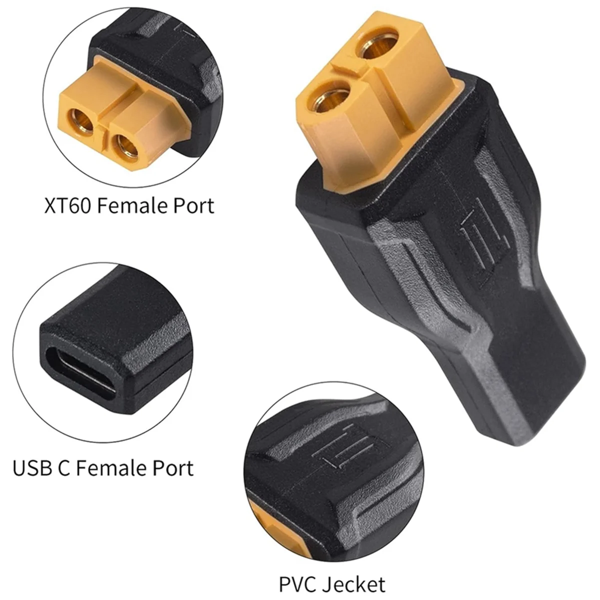 A25U2PCS Adattatore da USB C a XT60 da tipo C a XT60 femmina 100W 20V/5A Connettore di ricarica per modello RC Alimentazione di accumulo di energia