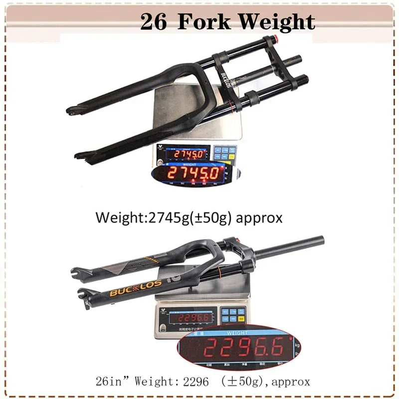 BUCKLOS 26*4.0 Bike Fork Air Suspension Bicycle Fat Fork Aluminum Alloy Snow Beach MTB Bicycle Fork for 4.0 Bike Tire Bike Part