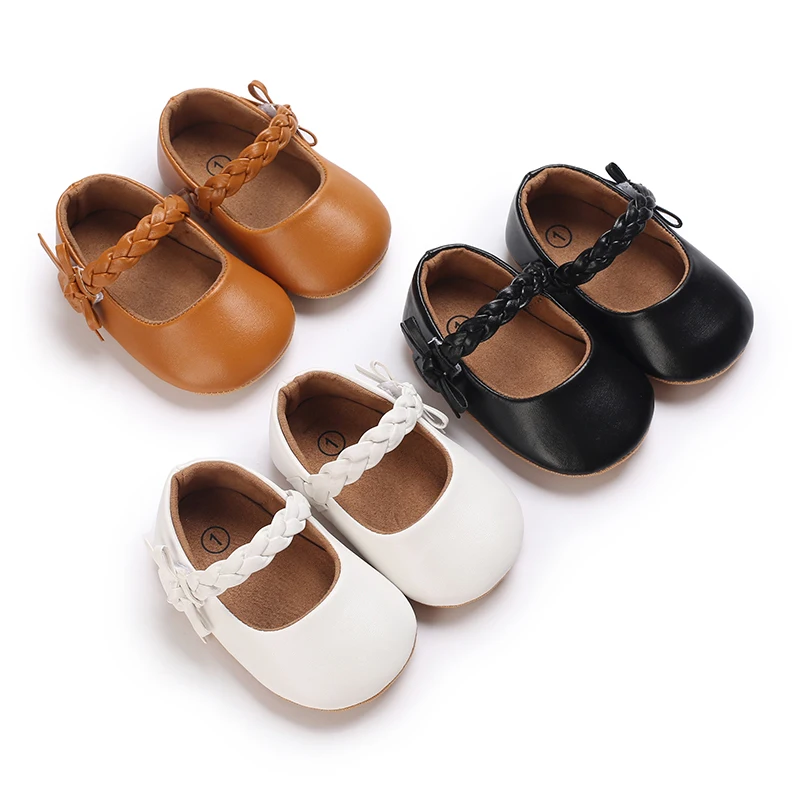 

Baby Casual Shoes Infant Girls Non-slip Rubber Soft-Sole Flat PU First Walker Newborn Bow Decor Mary Janes Flats