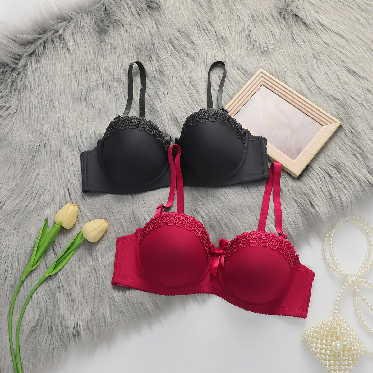 Bestselling solid color bra with elegant bow design for daily bra adjustable shoulder straps for women's push up underwear J1903