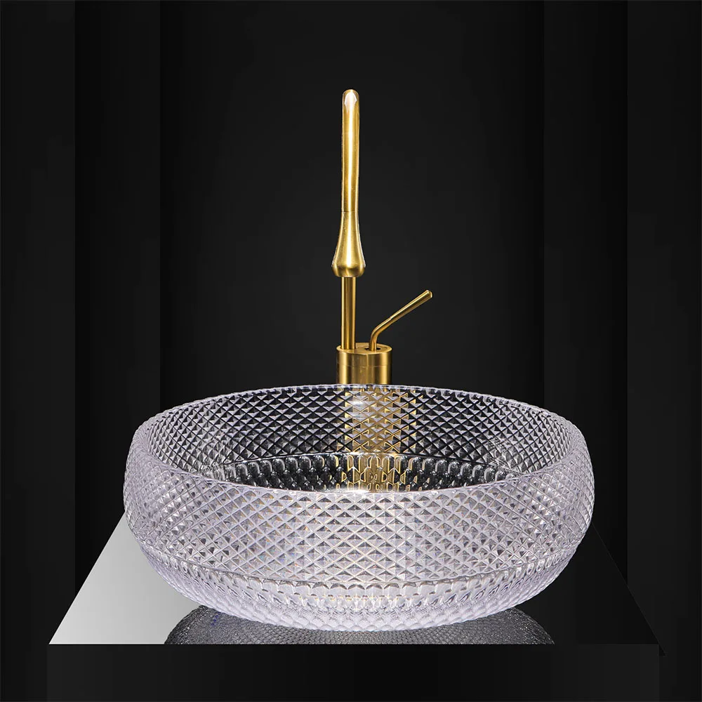 Luxury 390mm*150mm Crystal glass Round Basink Sink High Quality Wash basin Artistic washbowl Bathroom Above counter basin