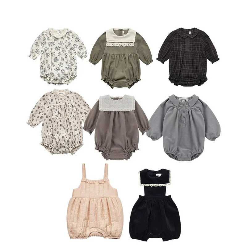 New Autumn Floral Newborn  Baby Girl Sleeveless Bodysuit Print Suspender Jumpsuit Cute Casual Clothes Long Sleeve Romper