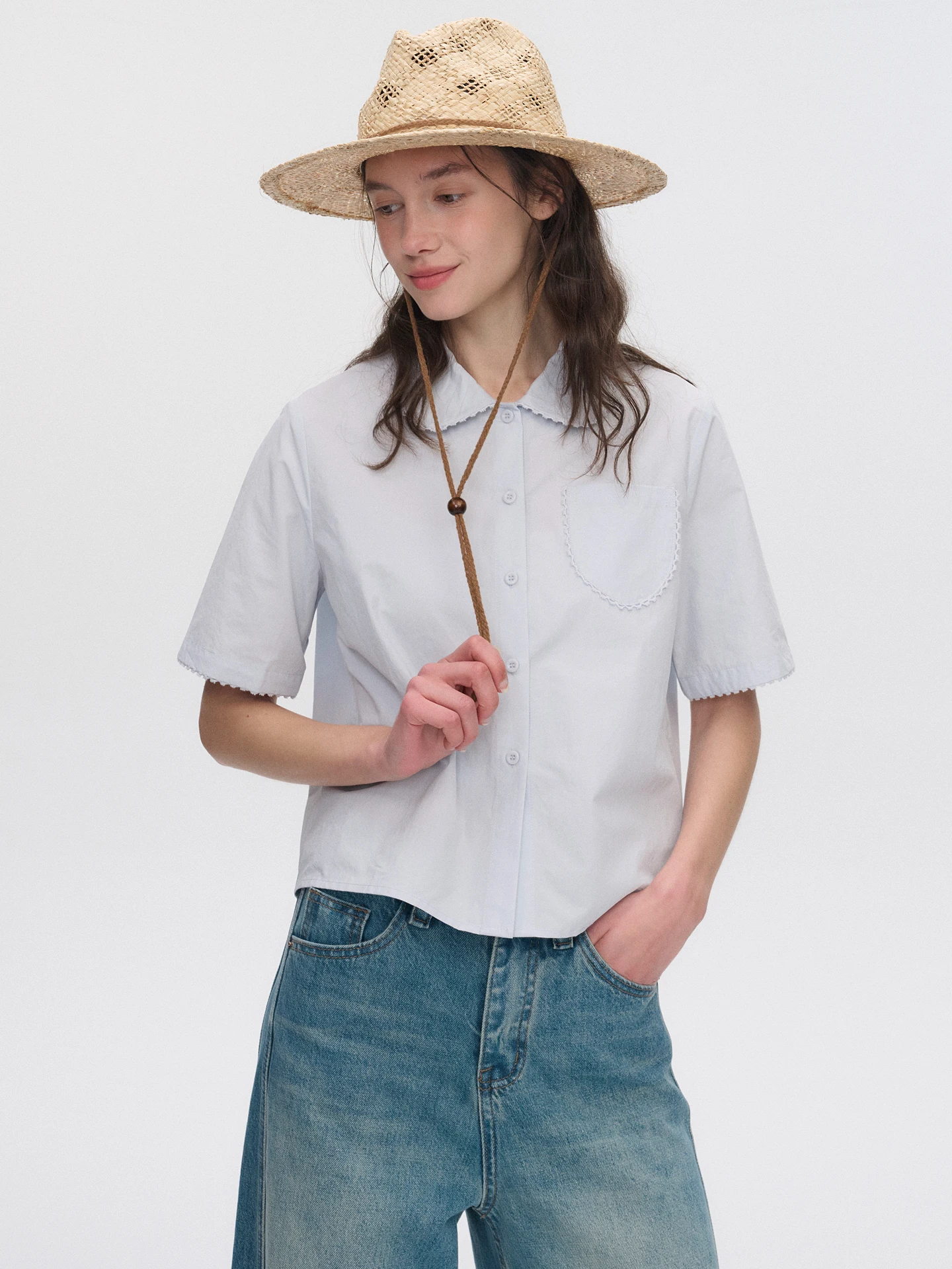 

Women's Cotton Shirt Short Sleeve Thin Cotton Doll Collar Summer New Style Loose Fit French Style Breathable Casual Shirt