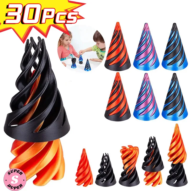 1-30pcs Spiral Cone 3D Printed Toy Impossible Pyramid Passthrough Sculpture Pass Through Pyramid Fidget Toy for Kids and Adults