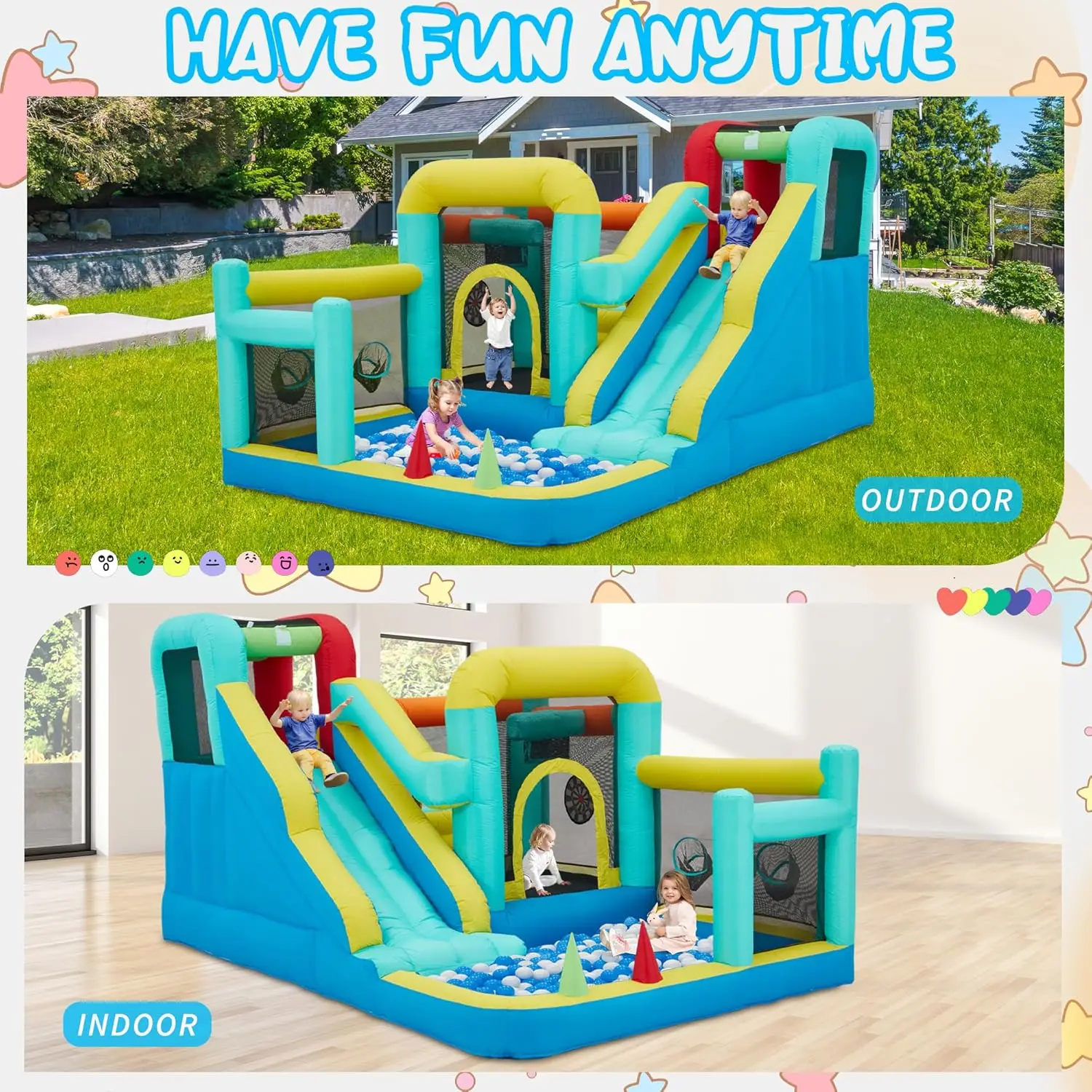 Maison de rebond, château gonflable avec souffleur pour enfants de 3 à 12 ans, maison gonflable intérieure et extérieure avec toboggan, mur d'escalade, trampoline