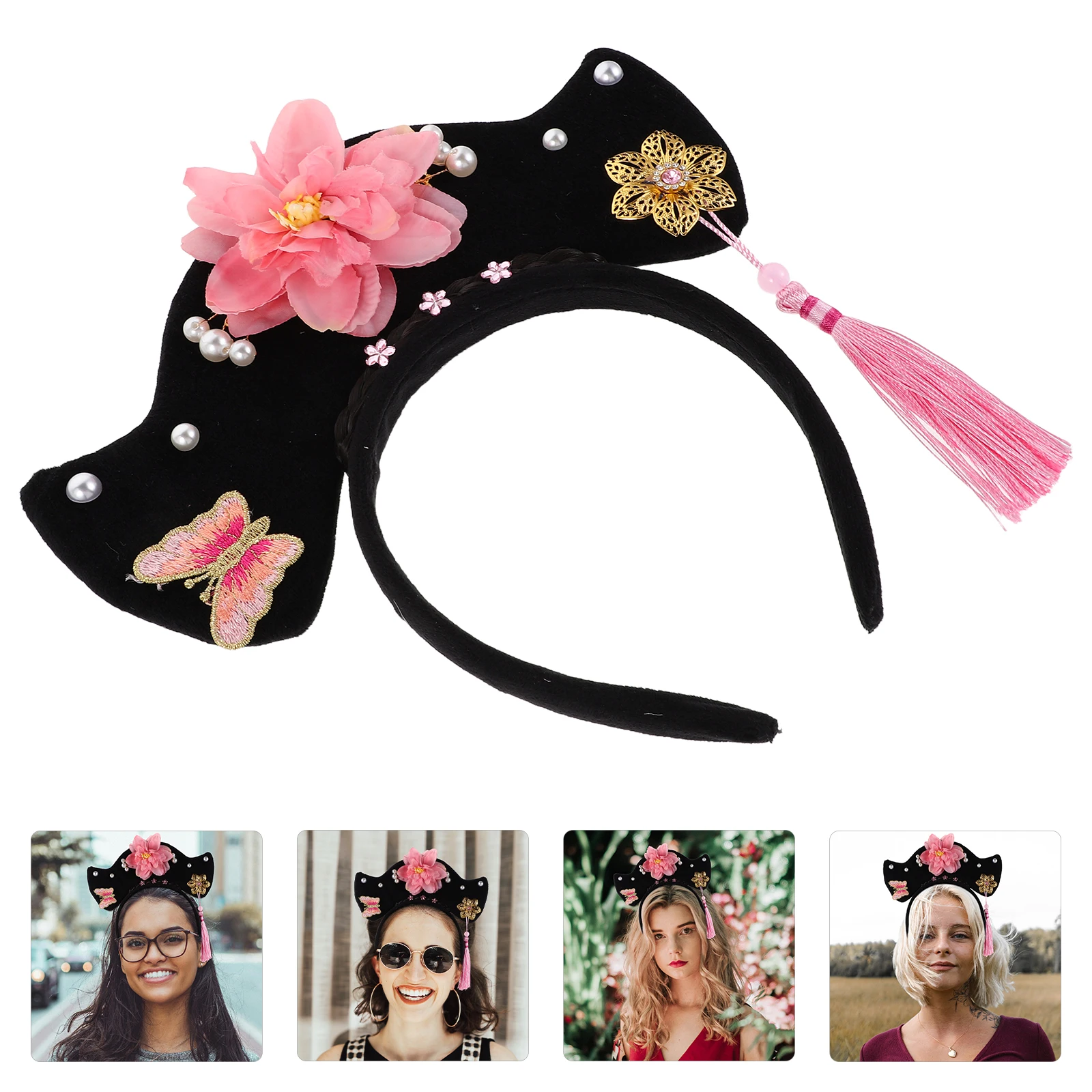 

Elegant Vintage Hairband Traditional Chinese Qing Dynasty Royal Court Headwear Thickened Hanfu Accessories For Women Retro