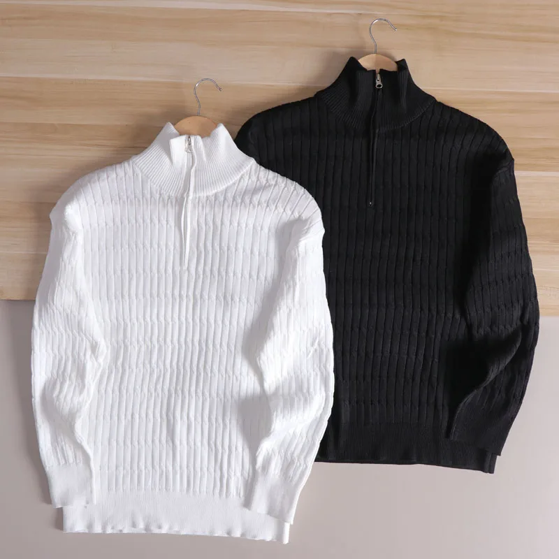 

Loose Fit Men's Knitted Sweater Long Sve Zipper High Collar Polyester Fiber Casual Wear Daily Comfortable Breathable