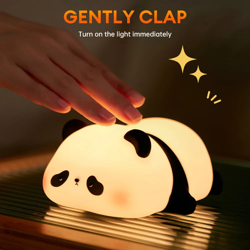 Cute Panda Silicone LED Night Lights, USB Lâmpada recarregável, Timing, Bedside Decor, Kids Birthday Gifts, Home Bedroom Decor