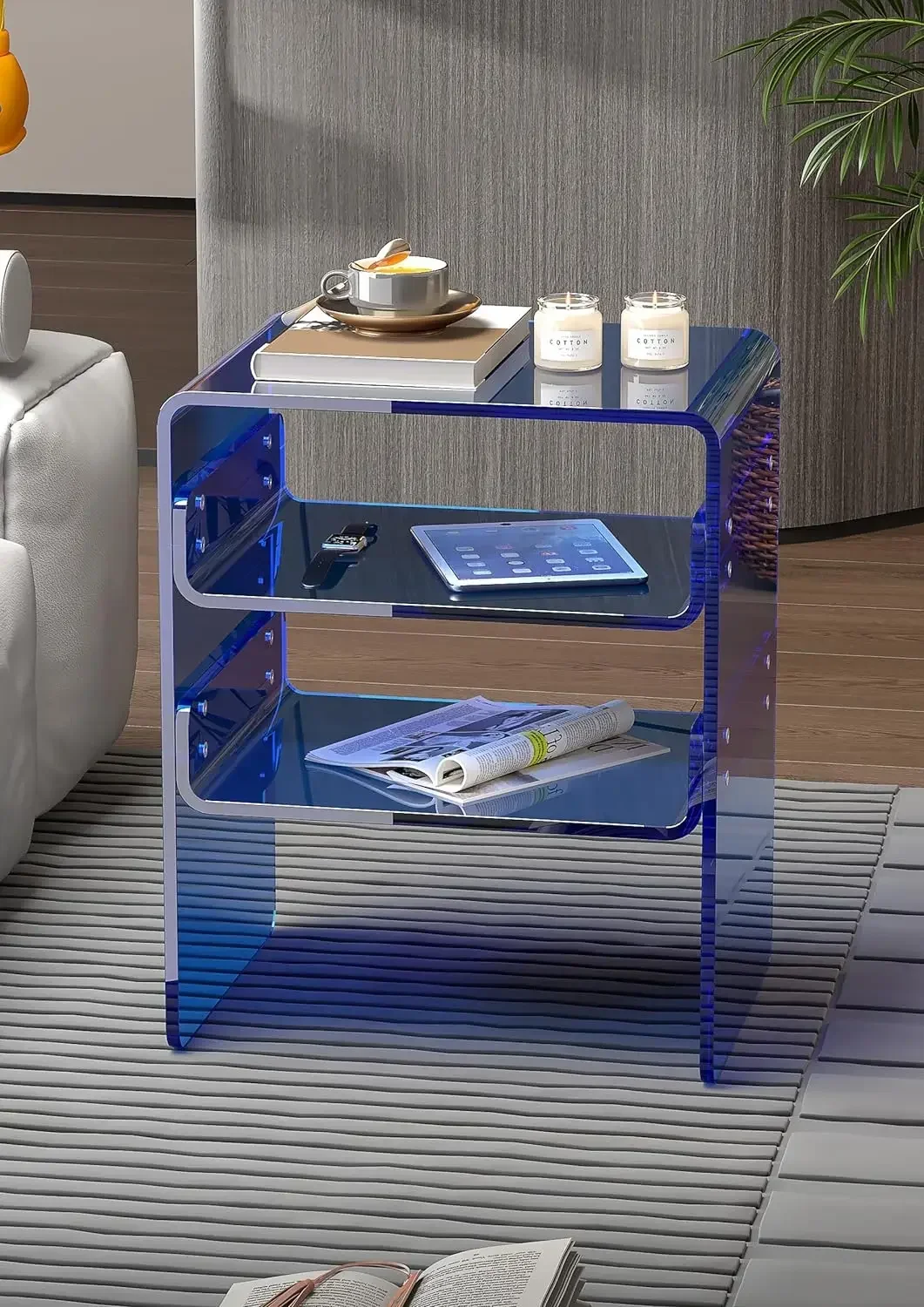 Chic Acrylic End Table,3-Tier Storage, Compact Design 15.7