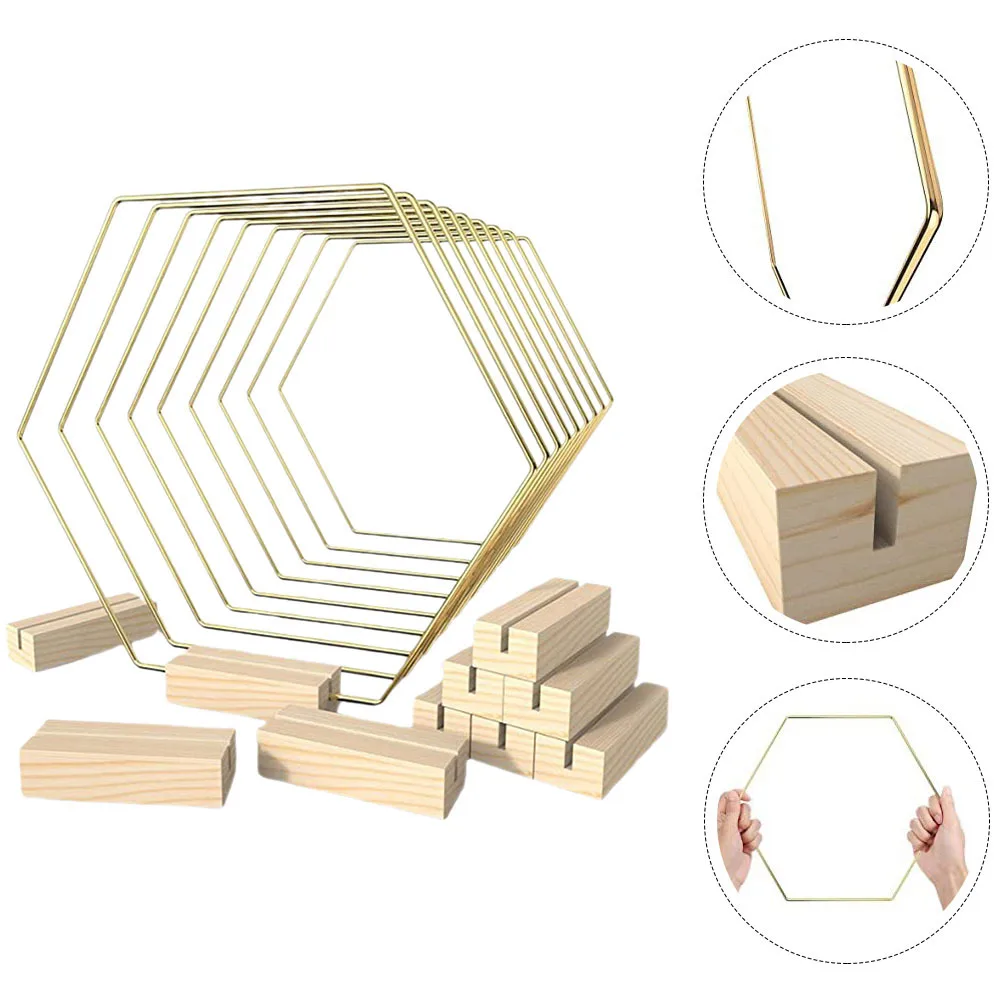 

10Pcs Hexagon Wreath Rings Metal Floral Hoops with Base for DIY Christmas Wedding Garland Craft Centerpiece Decorations