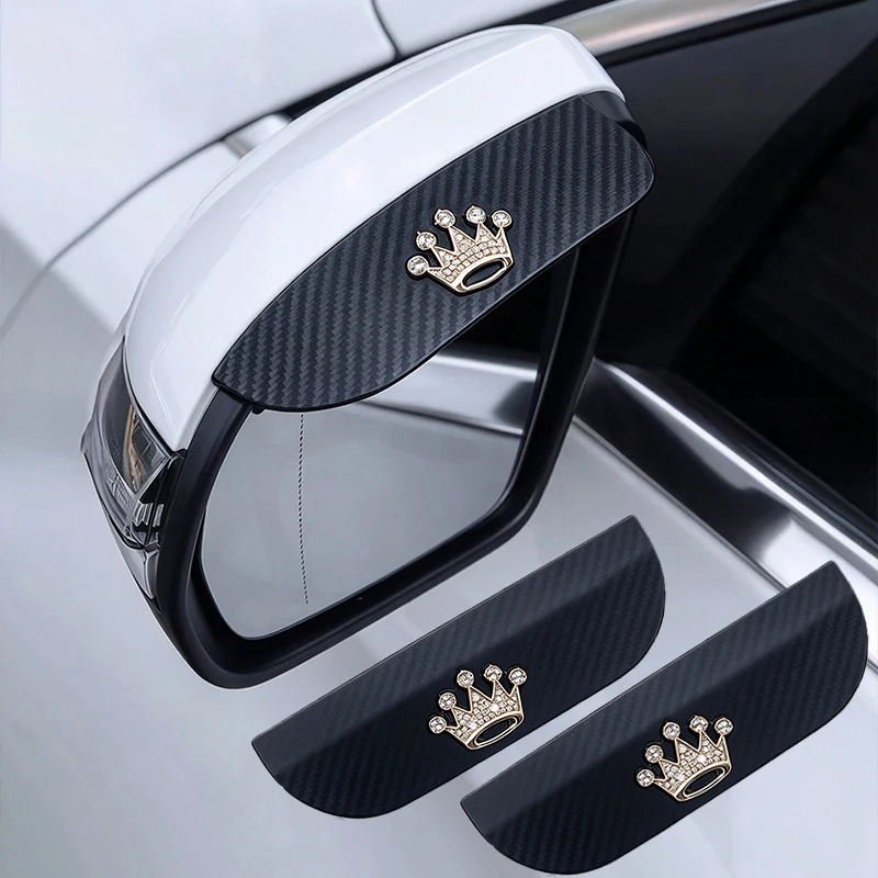 2Pcs Car Rearview Mirror Rain Visors, Bling Crown Pattern Left & Right Side Mirror Rain Covers, Decorative Car Accessories