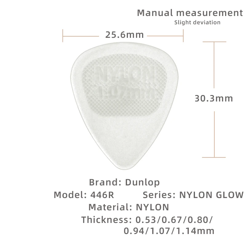 Dunlop Pick. 446R STANDARD nylon material non-slip acoustic guitar picks. Thickness: 0.53/0.67/0.80/0.94/1.07/1.14mm.