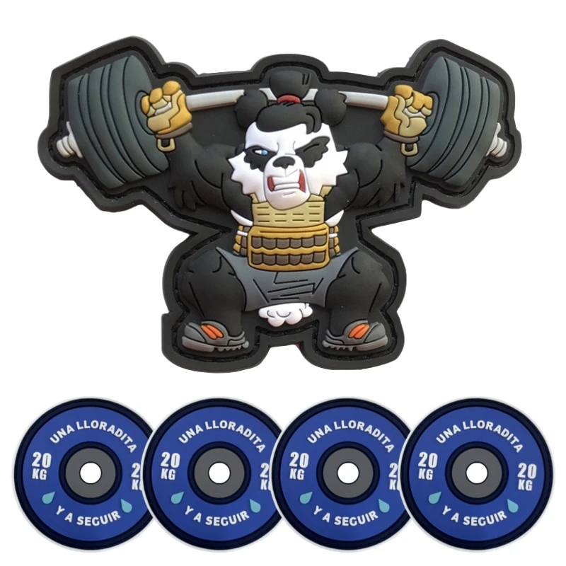 Fitness Panda PVC Patches for Clothing Tactical Barbell Plate Emblem Morale Armband Outdoor Backpack Decoration Sticker