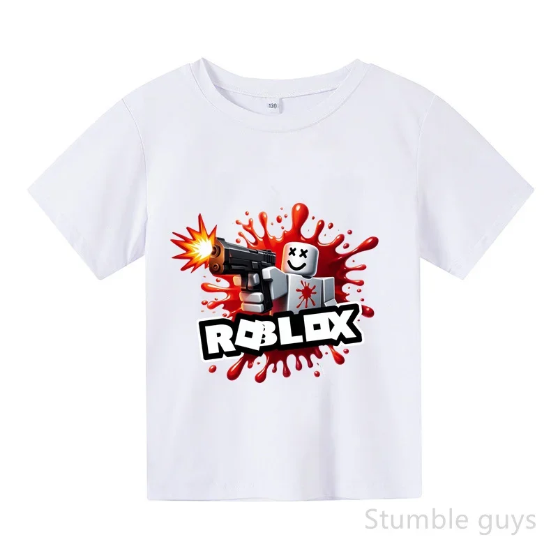 

Одежда для мальчиков и девочек, летняя детская футболка с рисунком Roblox, модная игровая футболка