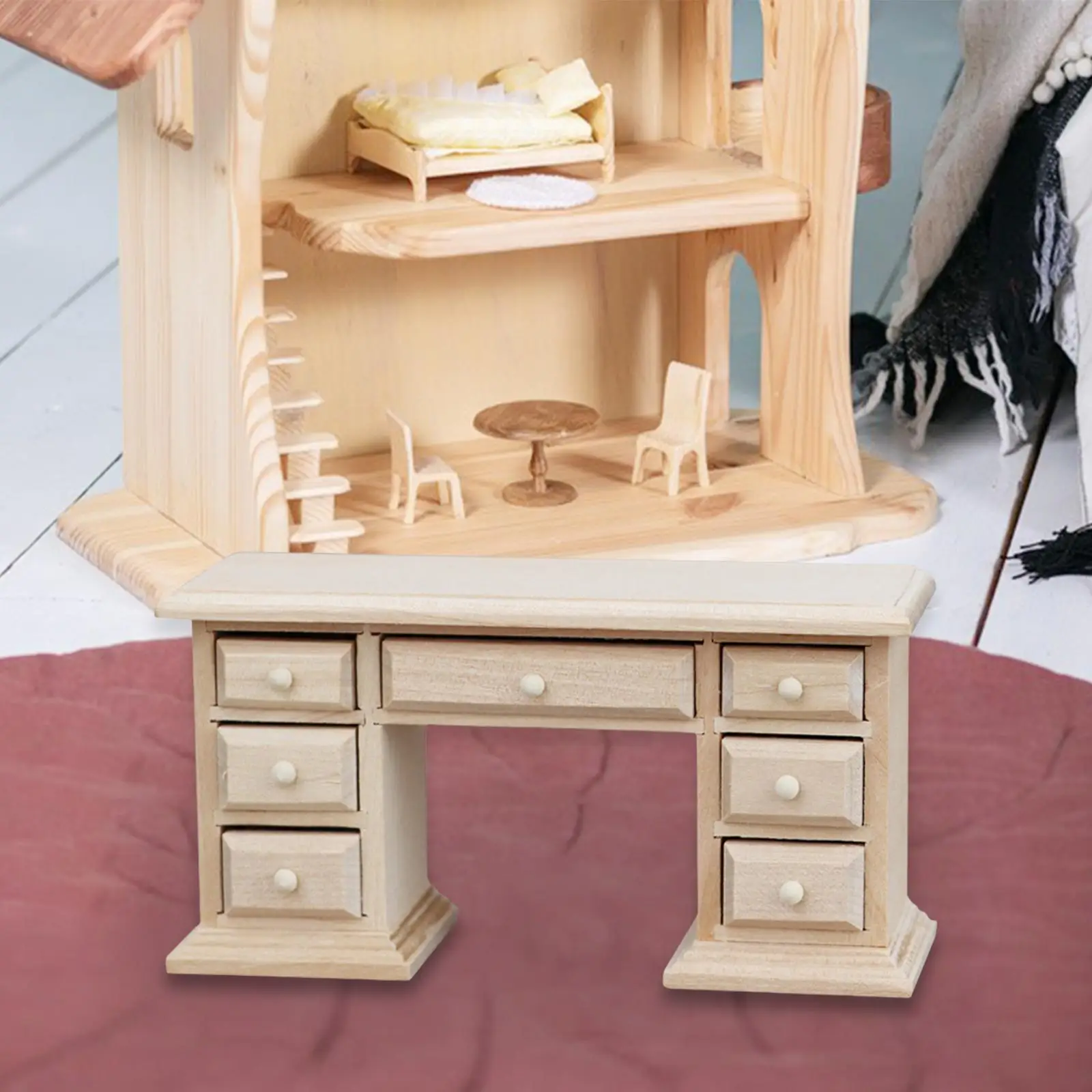 1:12 Dollhouse Table Home Office Desk for Gift Handcraft Window Display