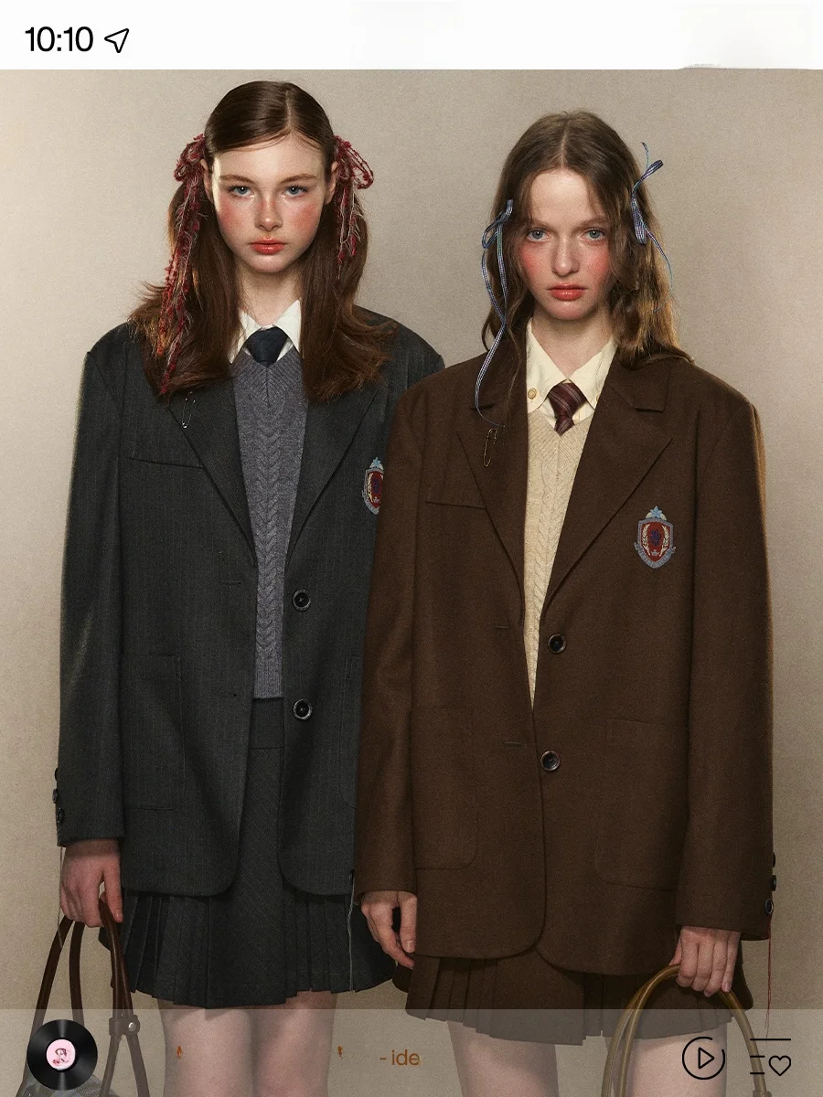 

ЛОЛОЛ ® Женский костюм Bae Academy Sle с вышивкой в стиле ретро, Jaet, осень 2023, Новое поступление, длинный воротник-свеч на одной пуговице