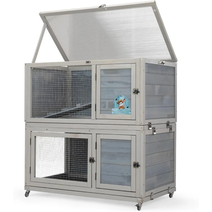 

Всепогодный деревянный шкаф-кролик для использования в помещении и на открытом воздухе с двумя источниками Портативный домик для домашних животных на колесах Легко чистится Выдвижной