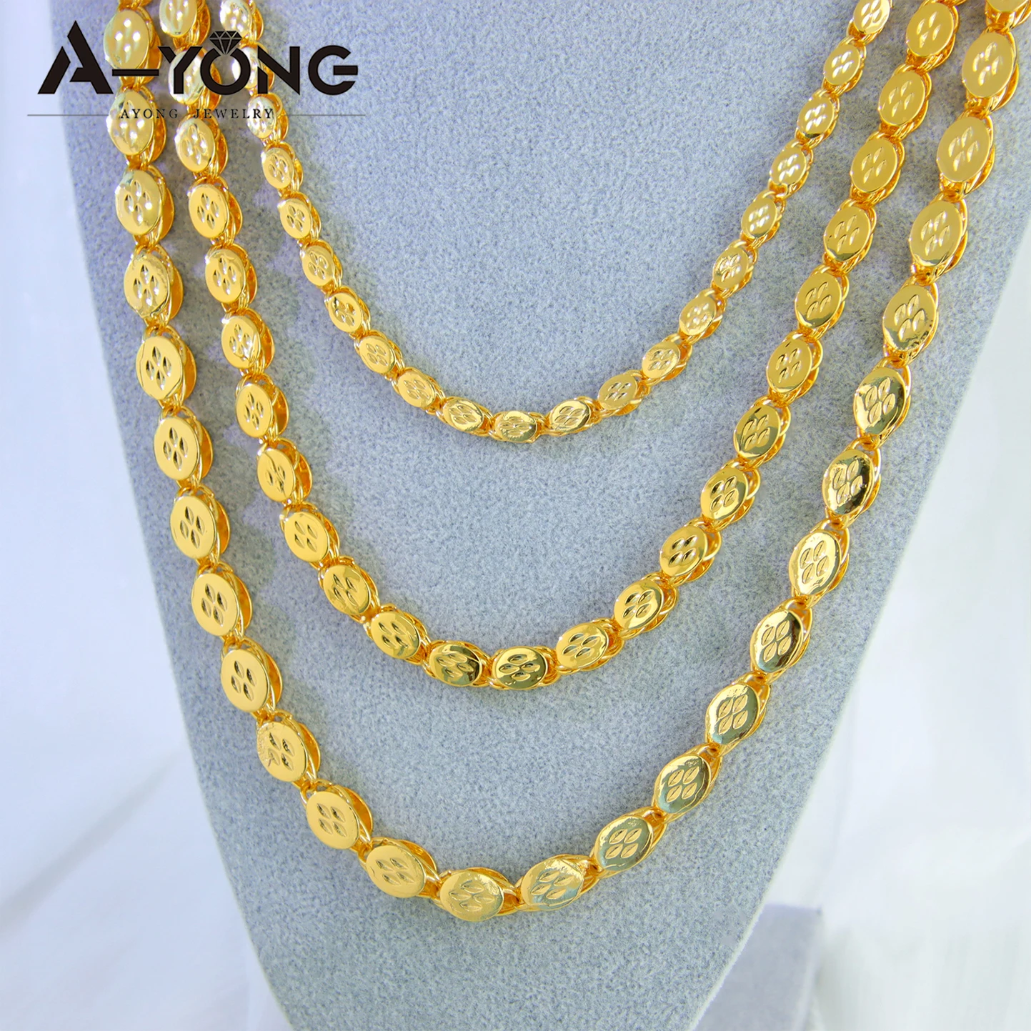 Luxury Arabic Wedding Long Necklace 50/100cm 24k Gold Plated Islamic Turkish Women Bridal Engagement Party Chic Jewelry