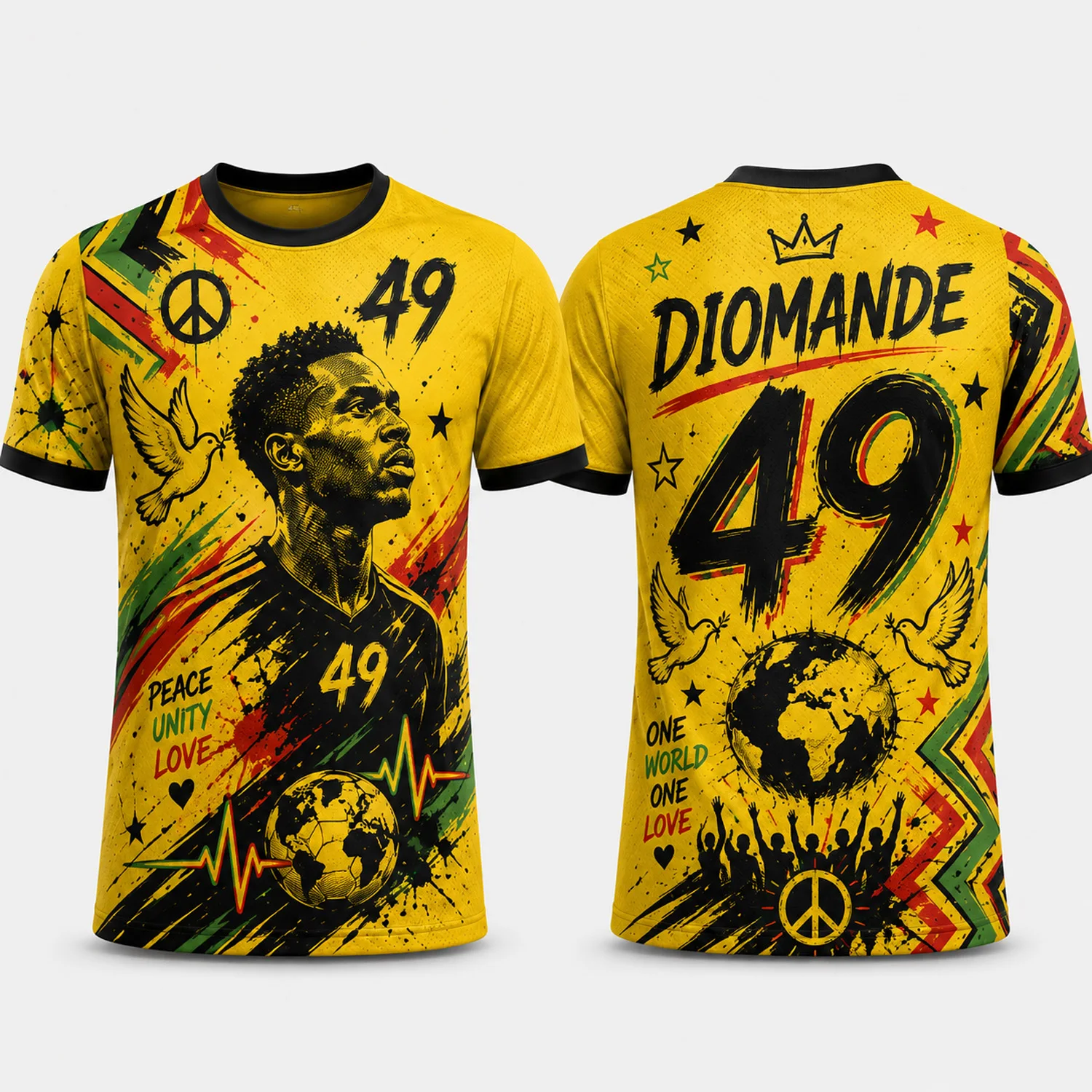One Love DIOMANDE 49 T-shirt graphique Peace Unity Football Streetwear Vintage Graffiti unisexe été adulte