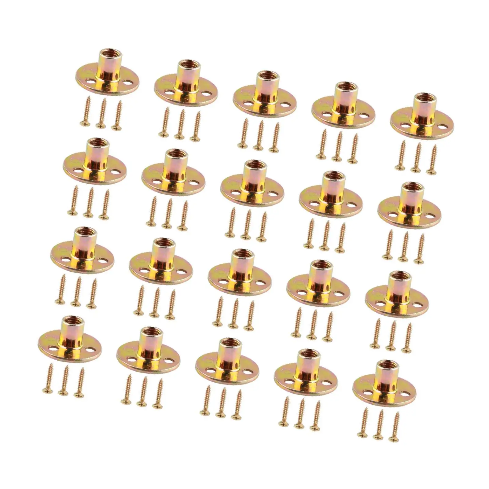 

20 Pieces T Nuts Screws Kit Three Hole Sturdy for Wood Furniture Tee Nuts