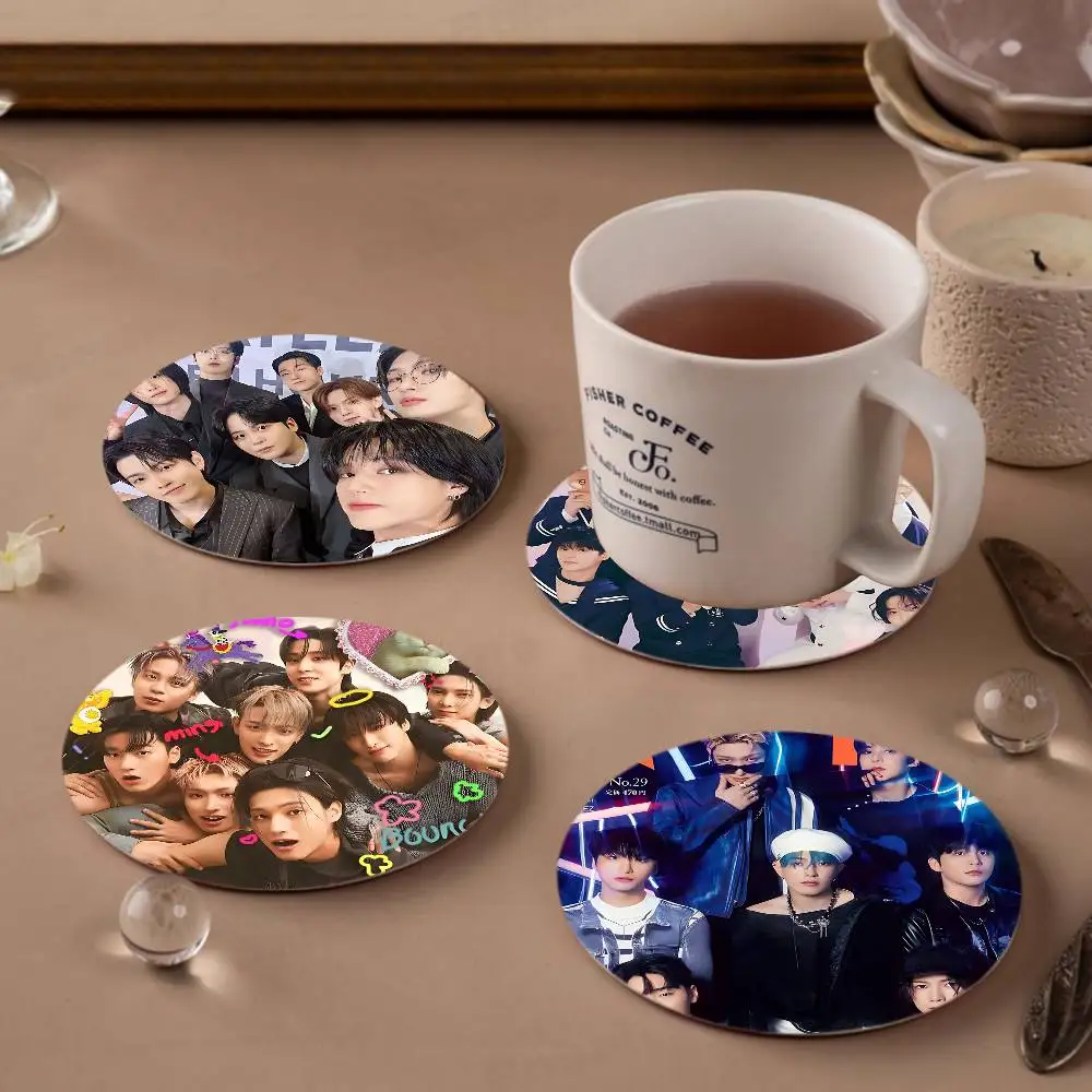 Kpop Group A-Ateez Wood Coaster Set - Heat Resistant for Tea & Coffee, Home Cafe Decor Holiday Gift