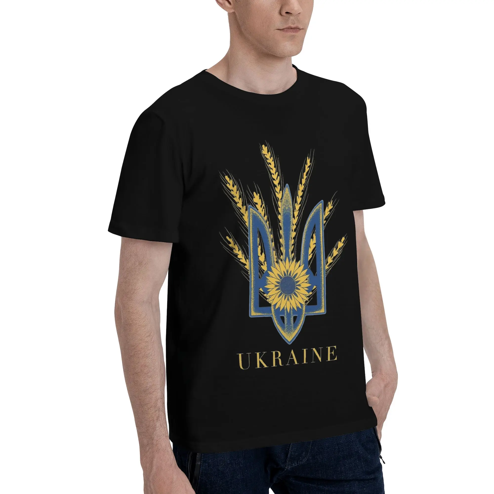 Ukraine Ukrainian Symbol Men's T Shirt Sunflower and Crops Vintage Tee Shirt Short Sleeve O Neck T-Shirt Cotton Gift Clothes