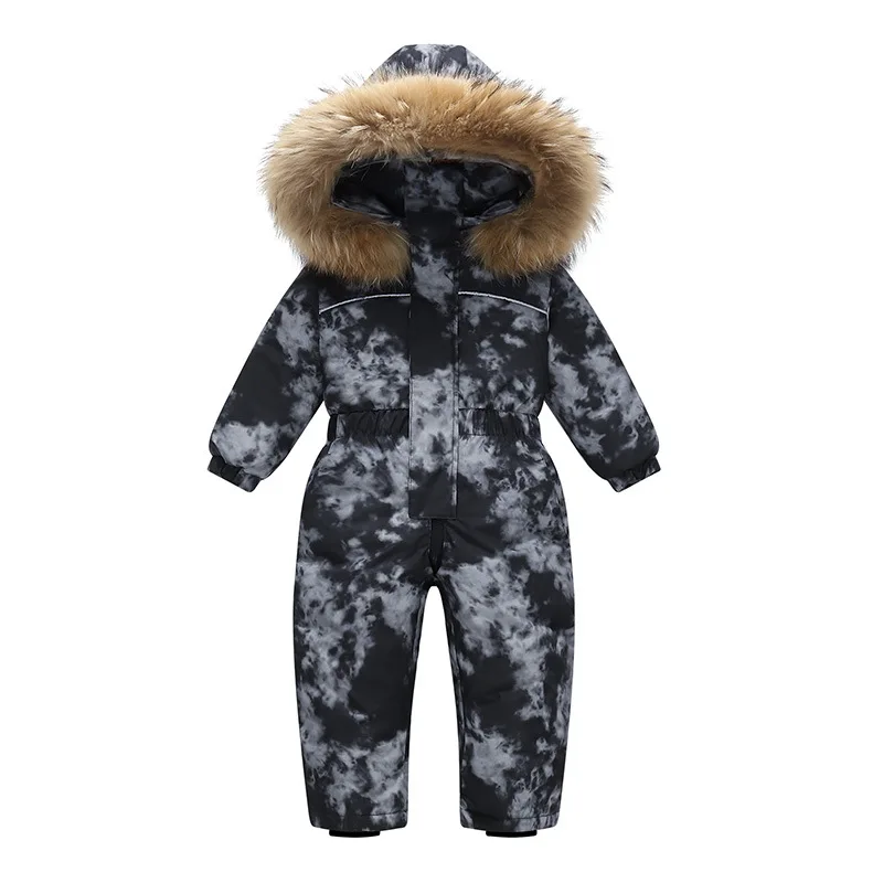 

OLEKID 2025 Winter Children Boys Overalls Waterproof Hooded Baby Boy Ski Suit 1-5 Years Kids Todder Boy Down Jacket Snowsuit